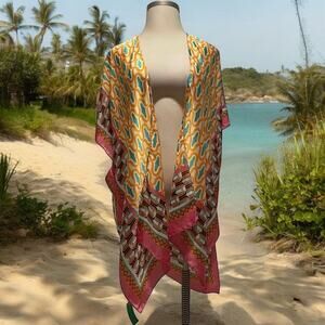 Boho Beach Kimono Cover-Up‎ | Vibrant Multicolor Print | One Size